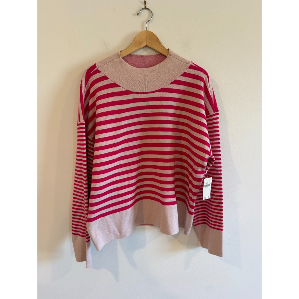 NWT Anthropologie Maeve Carys Mock Neck SWEATER Pink Stripe Size XL